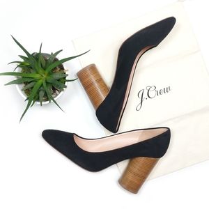 • j crew • stacked heel pumps in black suede